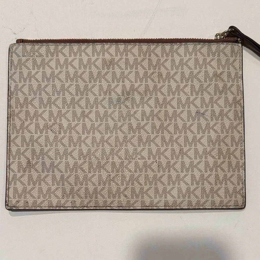 Michael Kors Beige and Brown Patch Wristlet